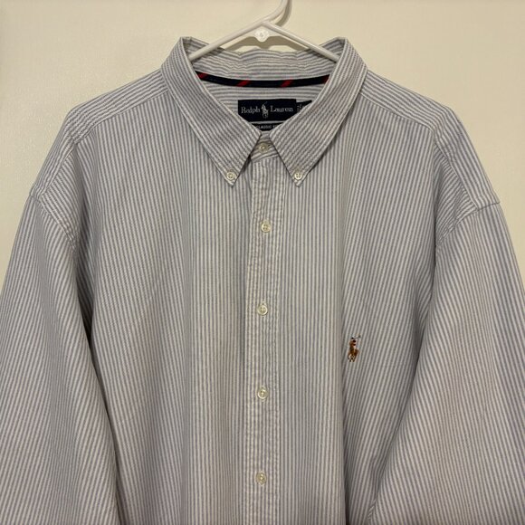 Ralph Lauren Polo Mens L/S Classic Blue Stripe Button-Down Oxford Shirt 4XB Pony - Picture 2 of 10